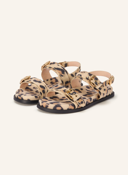 AGL Cristina Sandaal met Brede Riemen en Gesp — Animal Print Cream Nero