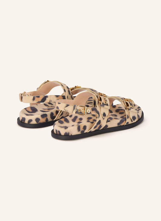 AGL Cristina Sandaal met Brede Riemen en Gesp — Animal Print Cream Nero