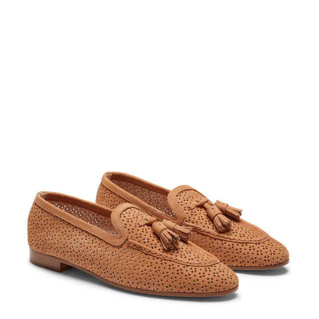 Fratelli Rossetti Brera Loafer Geperforeerd Leder met Kwastje — Camel