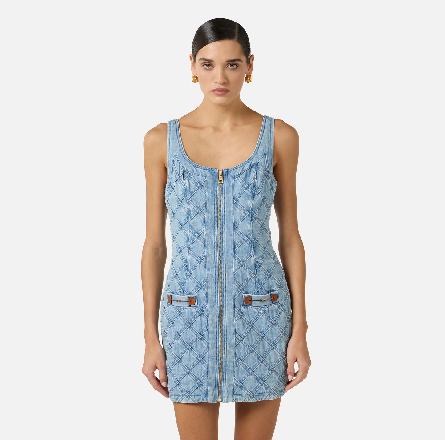 Elisabetta Franchi Denim Jurk Ruitpatroon