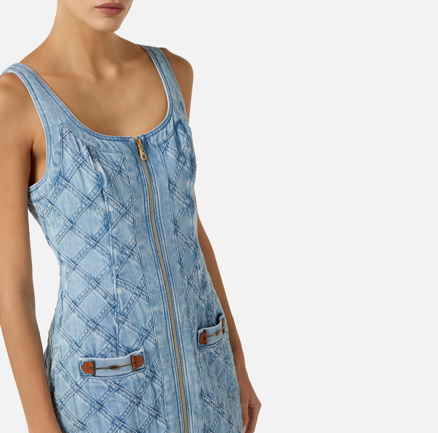 Elisabetta Franchi Denim Jurk Ruitpatroon