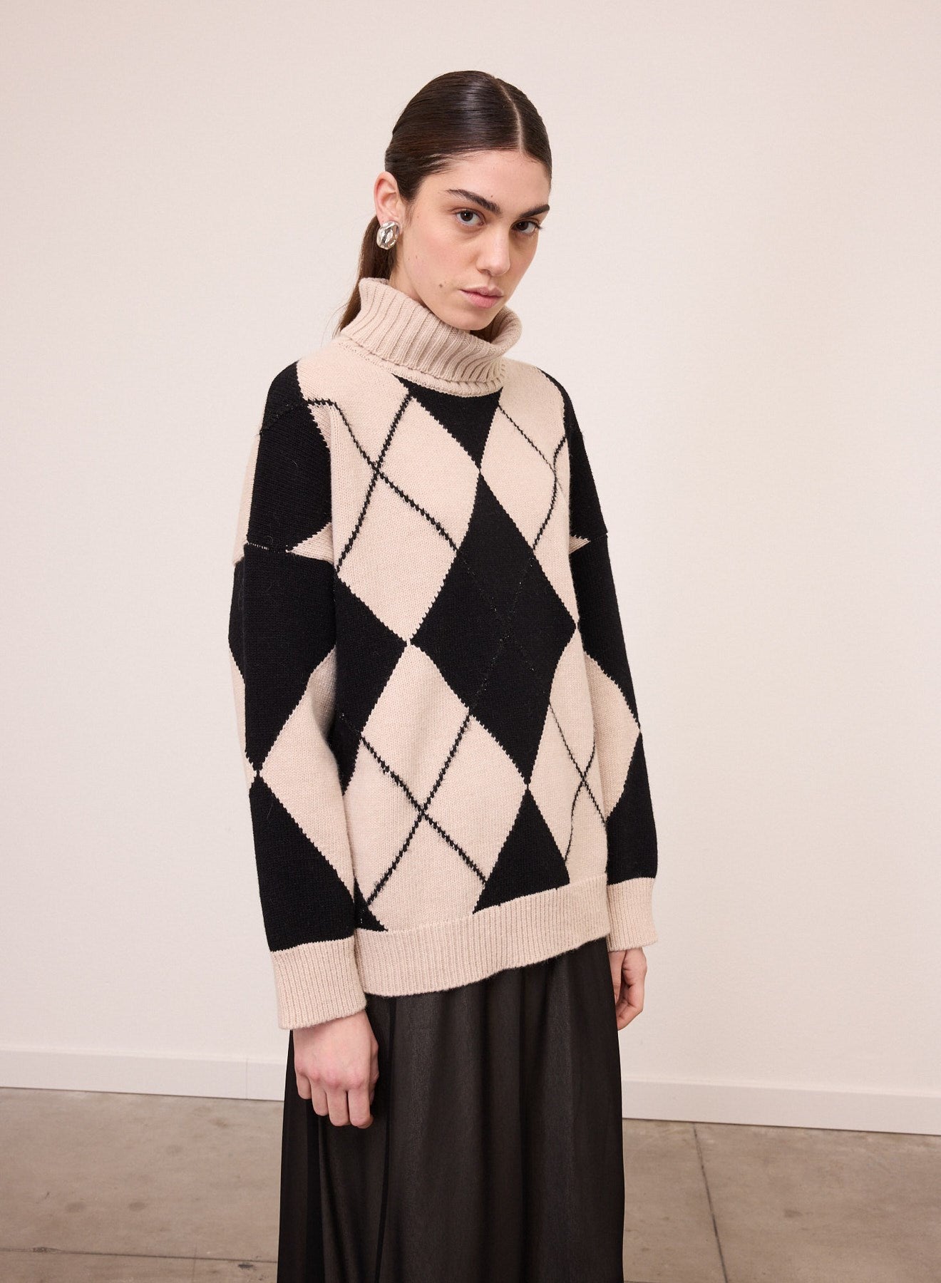 Argyle turtleneck sweater crème/zwart — ottod'ame