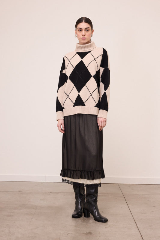 Argyle turtleneck sweater crème/zwart — ottod'ame