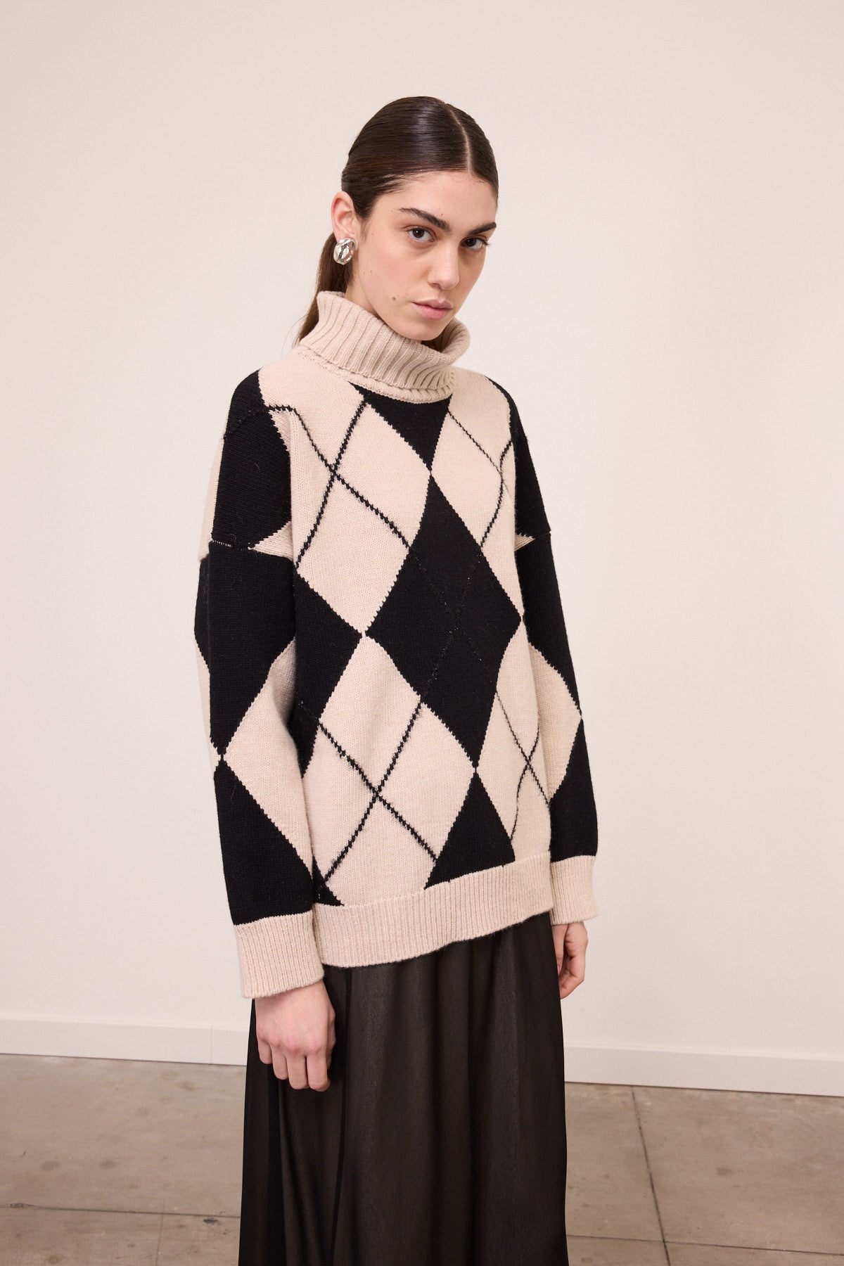 Argyle turtleneck sweater crème/zwart — ottod'ame