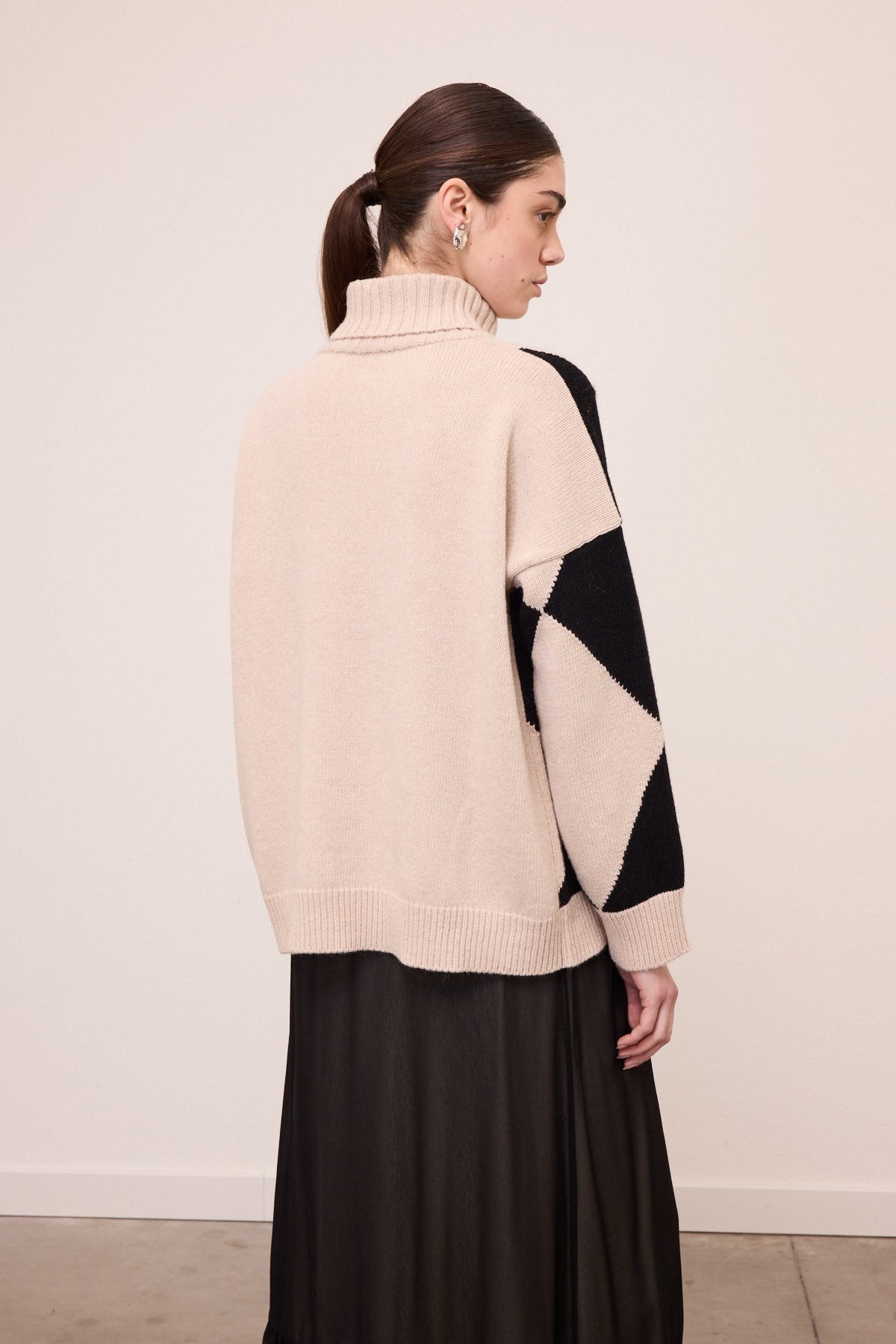 Argyle turtleneck sweater crème/zwart — ottod'ame