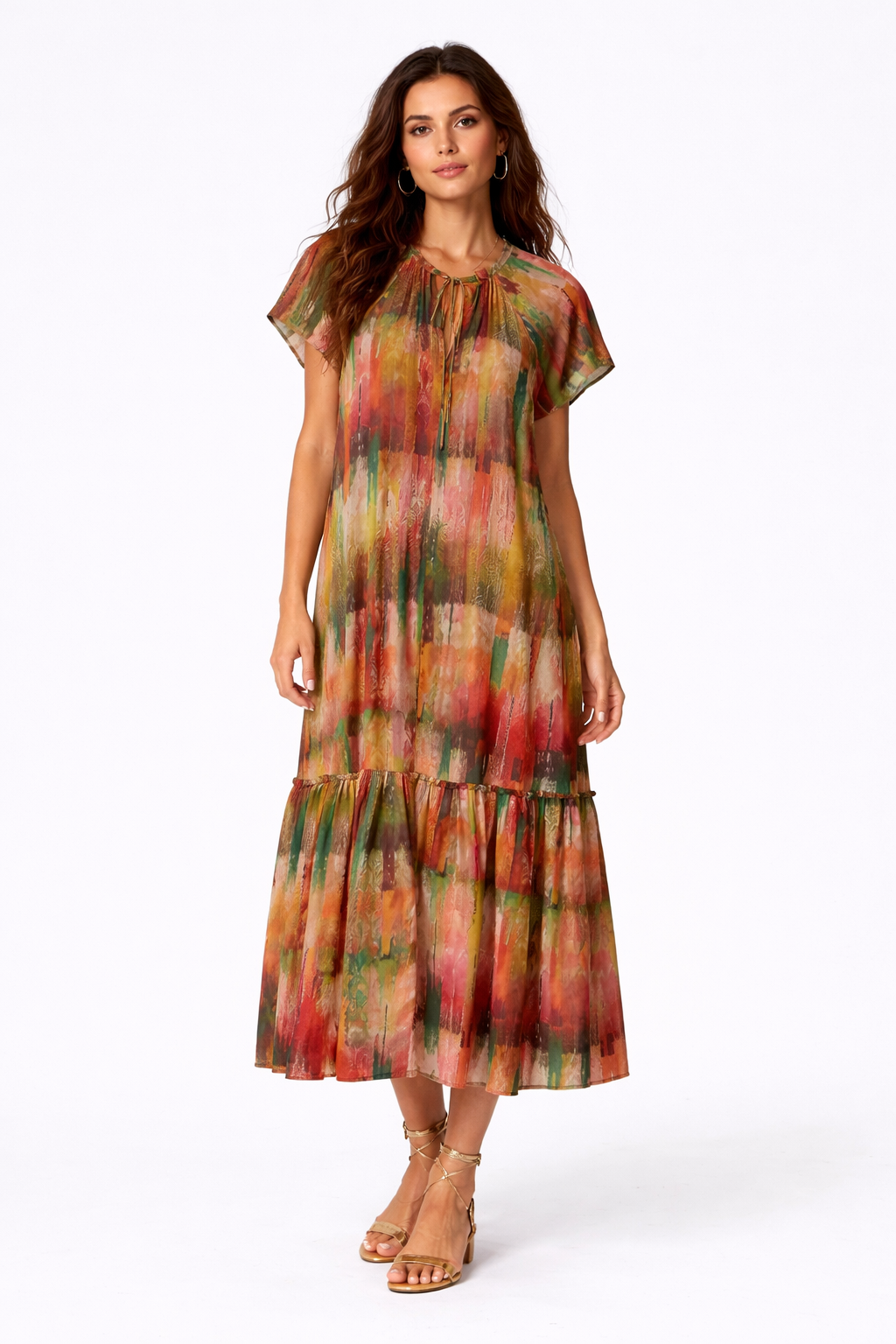 Momoni Paloma Jurk Zijde Habutai Print Groen