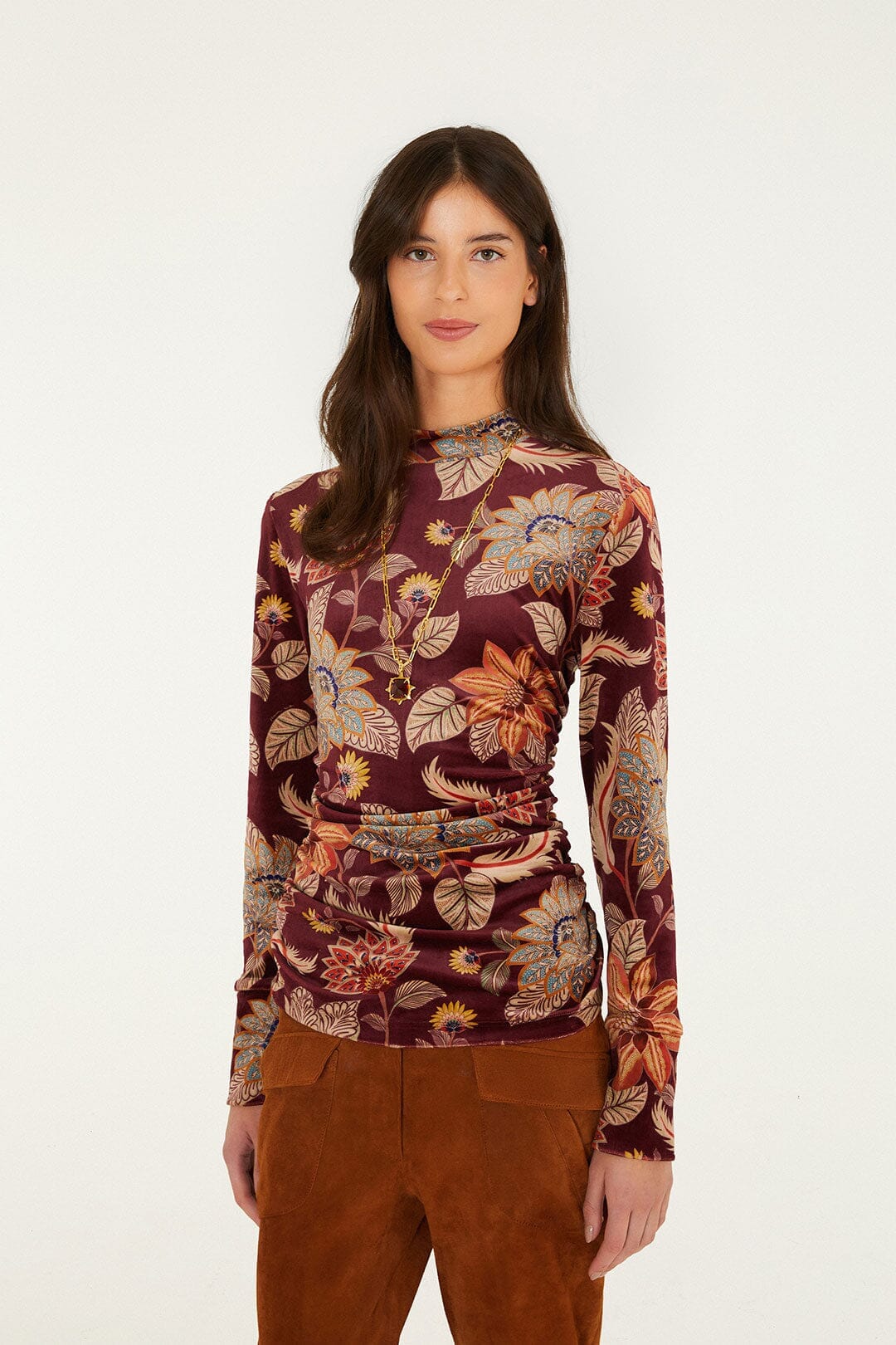 delhi floral velvet jersey blouse