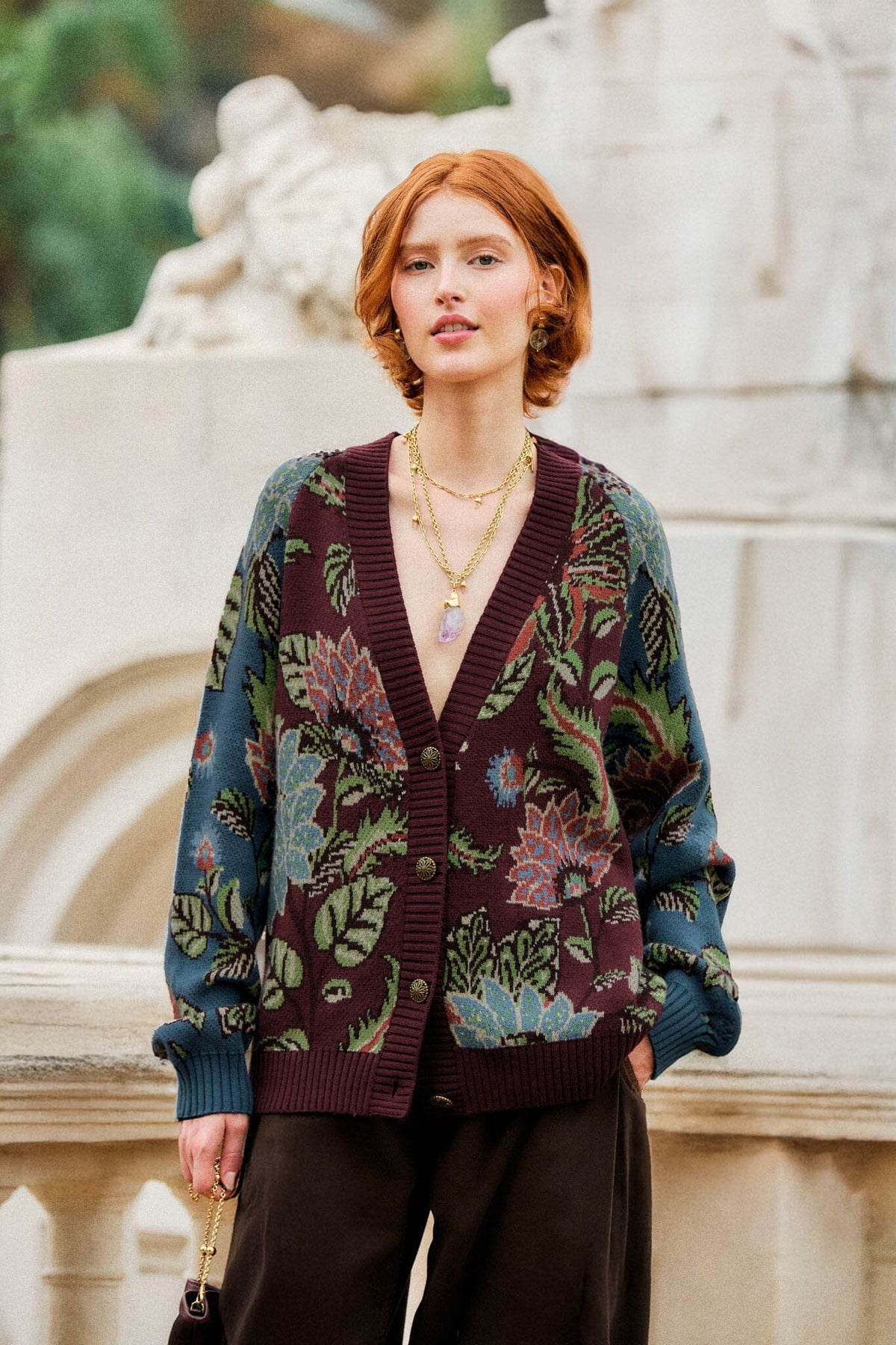 mixed delhi floral knit cardigan