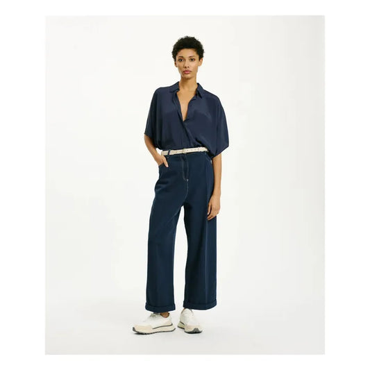 Momoni Brooklyn Blouse Navy Oversized Zijde Mix