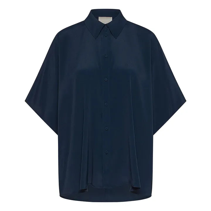 Momoni Brooklyn Blouse Navy Oversized Zijde Mix